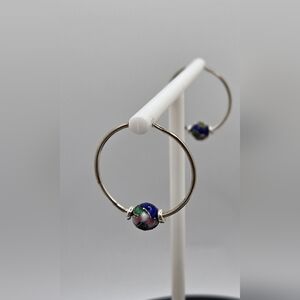 Hoop Earrings with Cloisonne Beads with Hidden Wires 1.25" Square